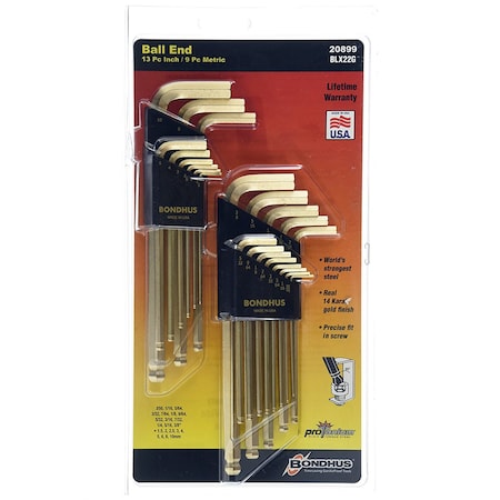 Bondhus 22 Piece Metric/SAE Hex Key Set BND20899